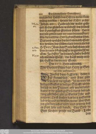 Die XVII. Betrachtung. Wie Gottes Güte das Herz zu Gottes Lobe auffmuntert.