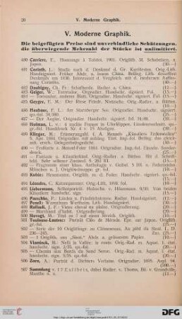 V. Moderne Graphik (Nr. 480-507)