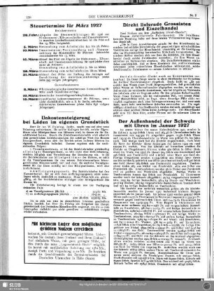 Der Außenhandel der Schweiz mit Uhren im Januar 1927