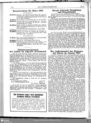 Der Außenhandel der Schweiz mit Uhren im Januar 1927
