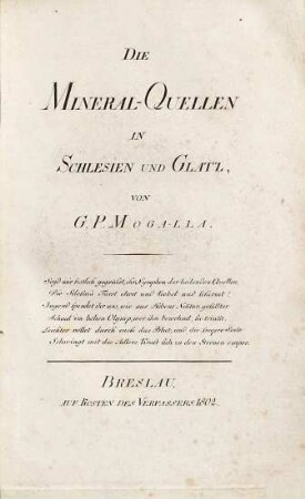 Die Mineral-Quellen in Schlesien und Glatz