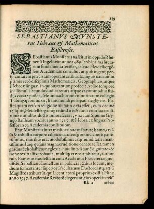 Sebastianus Munsterus Hebraeus et Mathematicus Basiliensis.