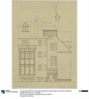 Darmstadt, Doppelhaus Stade, Aufriss der östlichen Hälfte der Südfassade