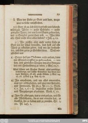 I. Von der Liebe zu Gott und dem, wozu uns dieselbe verpflichtet.
