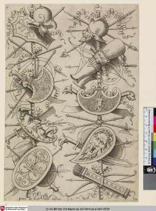 [Le second trophée offre en haut la tête d'un guerrier; Trophies with a Helmeted Warrior; Trophäen mit einem behelmten Krieger]