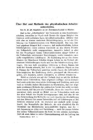 Über Ziel und Methode des physikalischen Arbeitsunterrichts