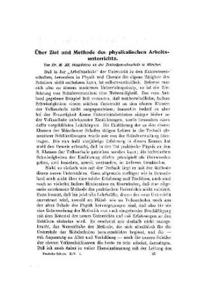 Über Ziel und Methode des physikalischen Arbeitsunterrichts