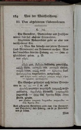 III. Von abgeleiteten Nebenwörtern.