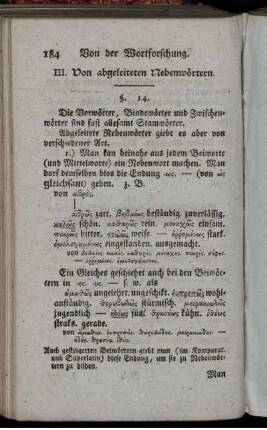 III. Von abgeleiteten Nebenwörtern.