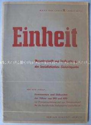 Theoretische Zeitschrift zur Vorbereitung der Vereinigung von KPD und SPD "Einheit"