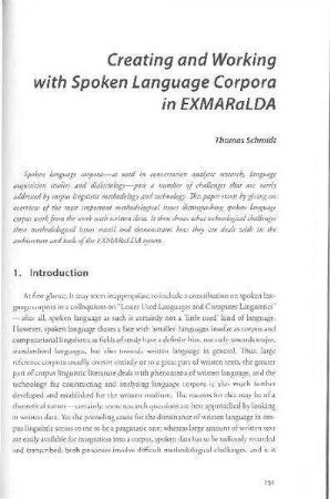 Creating and working with spoken language corpora in EXMARaLDA