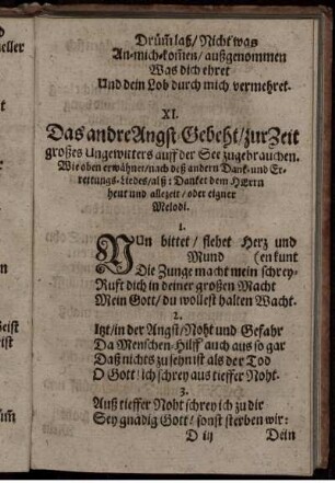 XI. Das andre Angst-Gebeht/ zur Zeit großes Ungewitters auff der See zugebrauchen