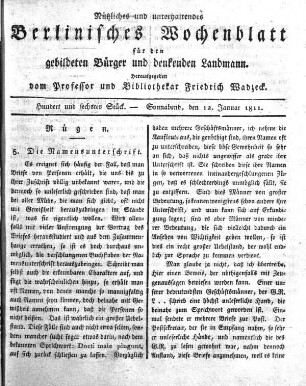 Hundert und sechstes Stueck, Sonnabend, den 12. Januar 1811.