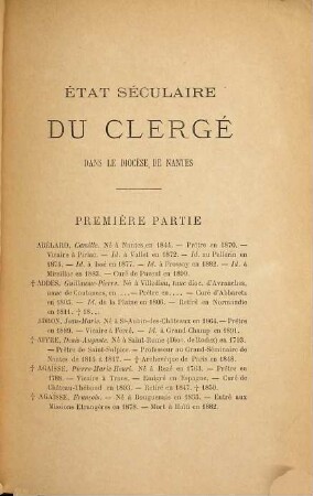 État séculaire du clergé dans le diocèse de Nantes