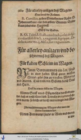Für allerley anligen und beschwernuß deß Magens