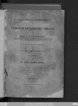 Allgemeine Grammatik der Türkisch-Tatarischen Sprache