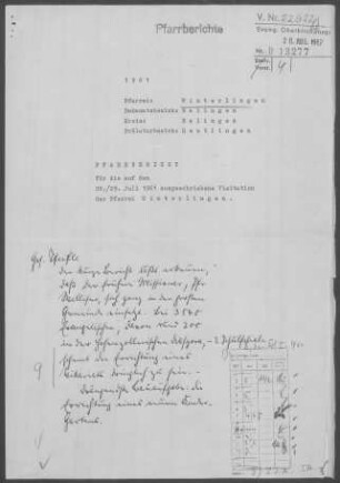 Winterlingen mit Benzingen und Harthausen/Scher: Pfarrbericht 1961