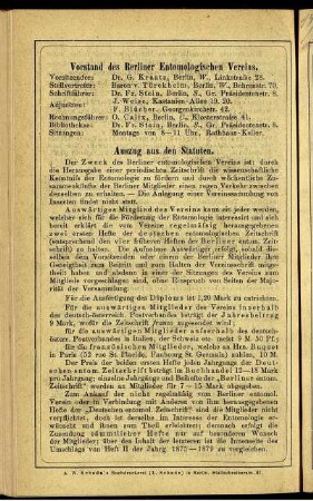 Vorstand des Berliner Entomologischen Vereins.