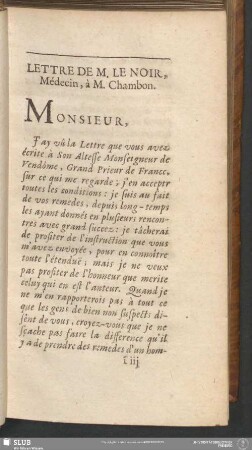 Lettre De M. Le Noir, Médecin, à M. Chambon