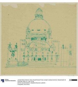 Wien, Projekt Kaiser Franz Joseph Jubiläumskirche, Skizzenblatt mit Fassade