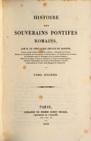 Histoire des souverains pontifes romains, 6