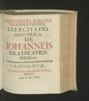 Exercitatio historica de Johanneis Uratislaviensibus