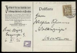 Brief von Heinrich Sohnrey an Wilhelm Schwaner