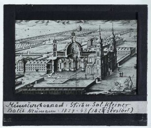Schwarzach am Main, Klosterkirche Münsterschwarzach (Barockbau, abgebrochen),Kleiner, Perspektivansicht mit Schnitt der Klosterkirche Münsterschwarzach (Druck) : Perspektive mit Schnitt