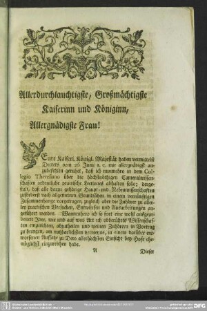 Allerdurchlauchtigste, Großmächtigste Kaiserinn und Königinn, Allergnädigste Frau!