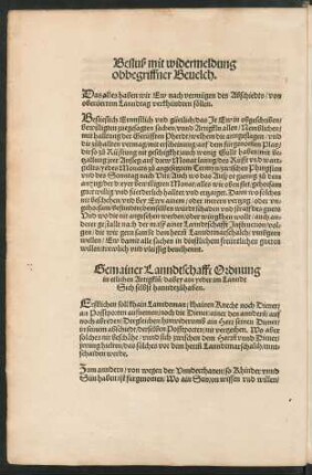 Besluß mit widermeldung obbegriffner Bevelch.