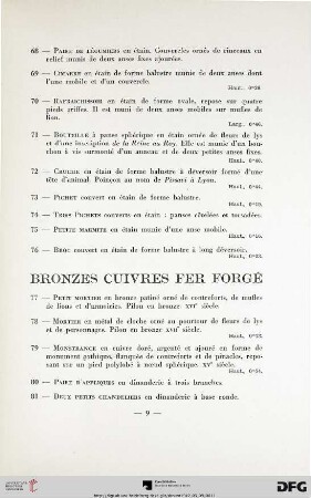 Bronzes cuivres fer forgé (Nr. 77-96)