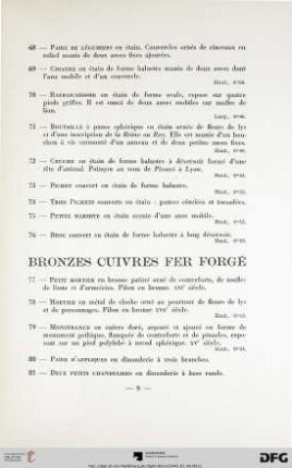 Bronzes cuivres fer forgé (Nr. 77-96)