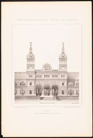 Kurhaus: Vorderansicht (aus: Baukunst der Renaissance, Entwürfe von Studirenden unter Leitung von J. C. Raschdorff, II. Jahrgang, Berlin 1881)