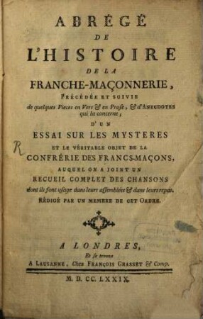 Abrégé de l'histoire de la franches-maçonnerie