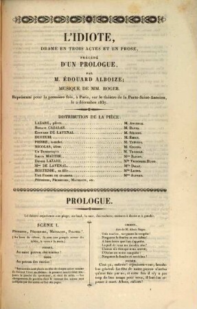 L' idiote : drame en trois actes et en prose ; représenté pour la première fois, à Paris, sur le Théâtre de la Porte-Saint-Antoine, le 2 décembre 1837