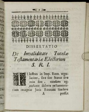 Dissertatio De Invaliditate Tutelæ Testamentariæ Electorum S.R.I