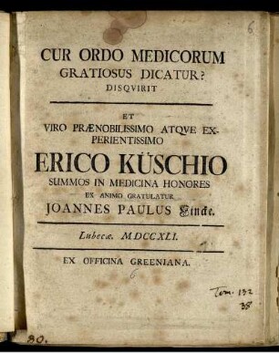 Cur Ordo Medicorum Gratiosus dicatur?