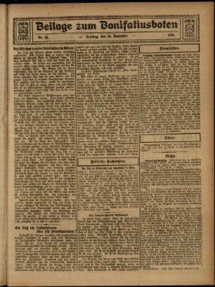 Zweite Ausgabe vom Sonntag, den 30. November 1919.