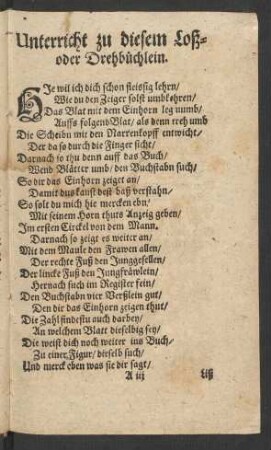 Unterricht zu diesem Loß- oder Drehbüchlein.