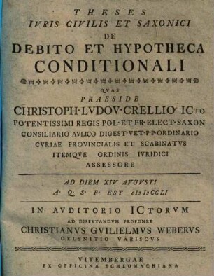 Theses iuris civilis et Saxonici de debito et hypotheca conditionali