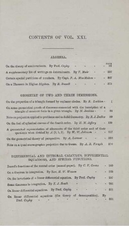 Contents of vol. XXI.