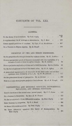 Contents of vol. XXI.