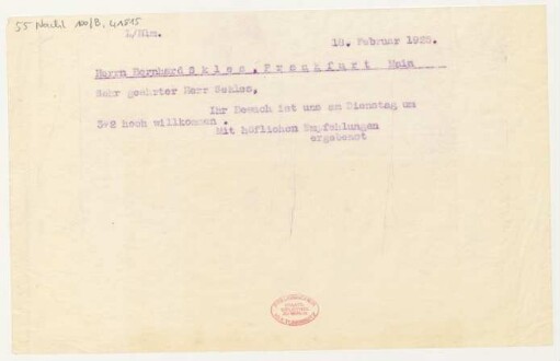 Brief an Bernhard Sekles : 18.02.1925