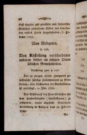 98, Von Reliquien