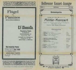 "Heilbronner Konzert-Anzeiger" mit Programmzettel zu einem Militär-Konzert im Harmoniegarten