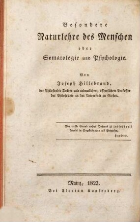 Die Anthropologie als Wissenschaft, 2. Besondere Naturlehre des Menschen oder Somatologie und Psychologie