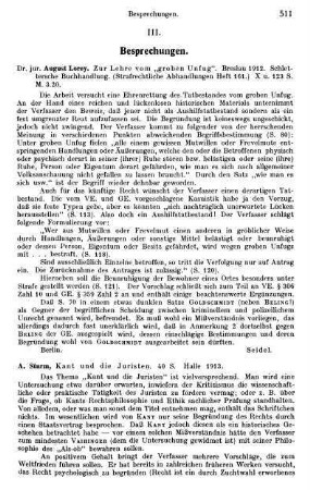 511, August Lorey. Zur Lehre vom "groben Unfug". 1912