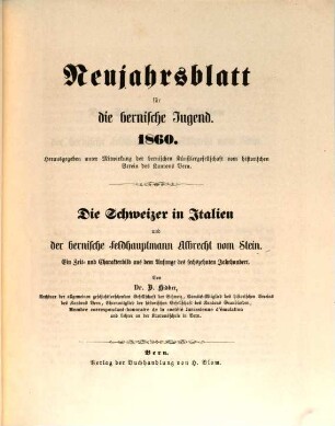 Neujahrsblätter für die bernische Jugend, 1860