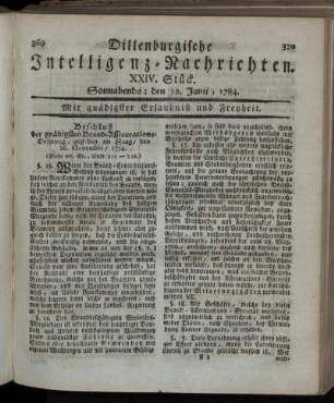 XXIV. Stück. Sonnabends: den 12. Junii, 1784.