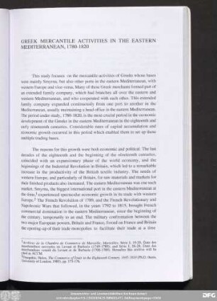 Greek Mercantile Activities In The Eastern Mediterranean, 1780-1820